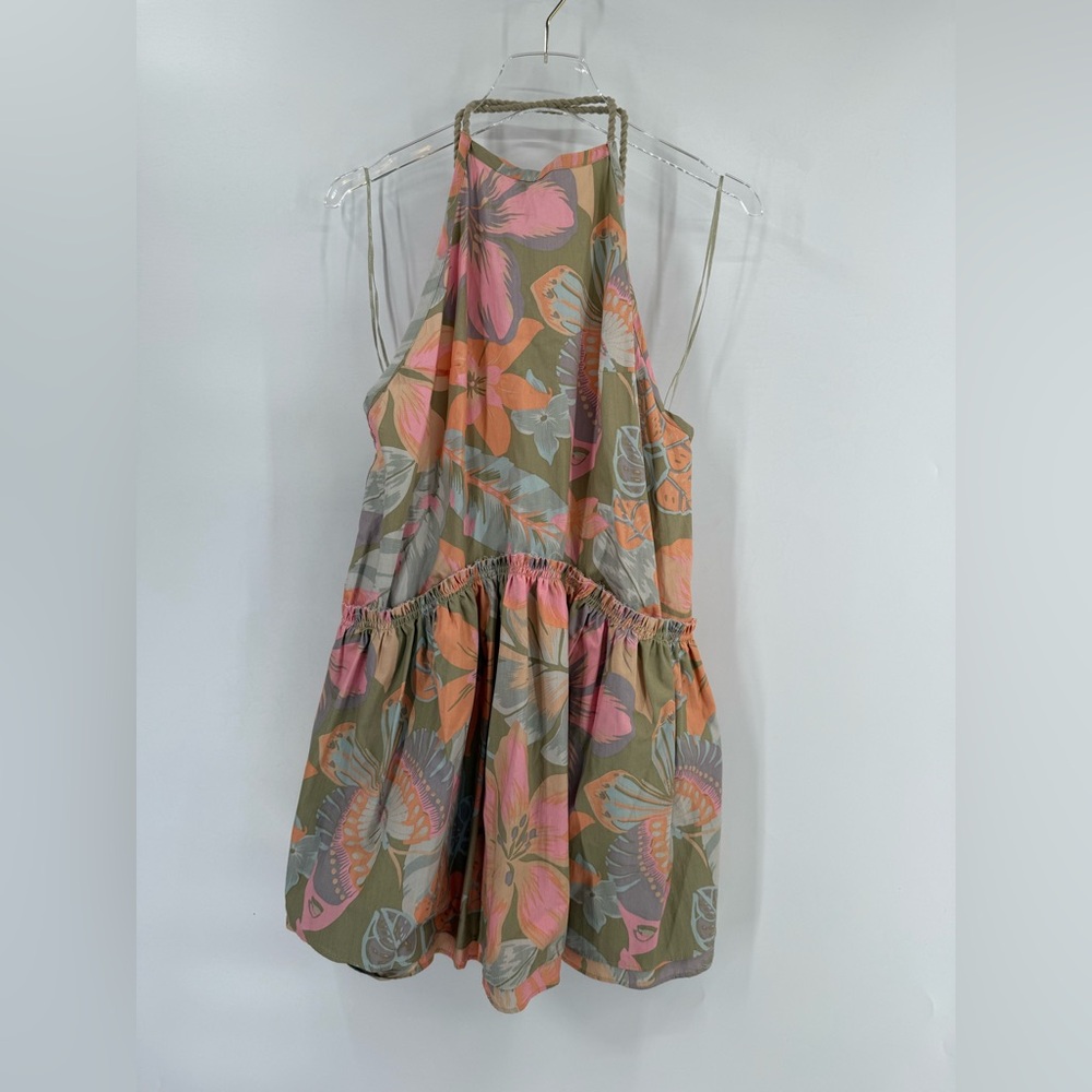 Free People Sz medium Deserted Island Mini Dress‎ Rainforest Floral Tie Rope - Picture 2 of 5